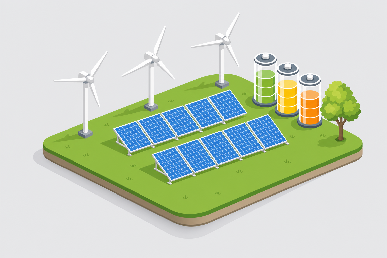 Isometric 3D wind and solar farm